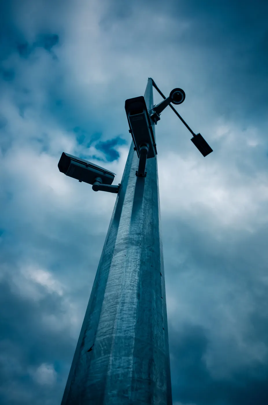 Surveillance cameras mounted on a pole